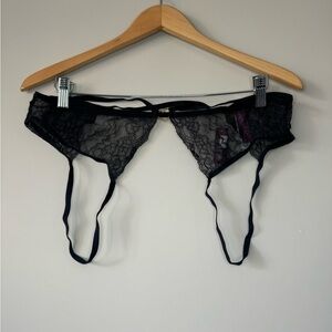 Adore Me NWT Danielle Crotchless Black Lace Panties with Garter Straps size M